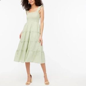 J. Crew Light Green Ruffle Strap Midi Dress